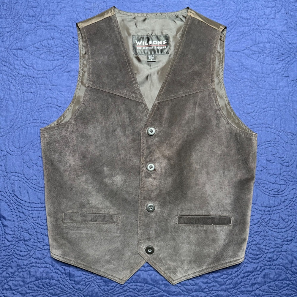 Wilsons The Leather Experts Brown Suede Leather Vest Small Western Cinch Back